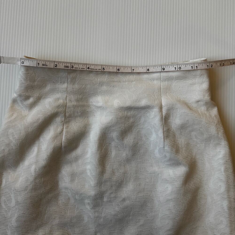 Vtg 90s Ivory Cotton Jacquard Pencil Skirt Italian IT40 US4 Bridal Euro Summer - Picture 8 of 16